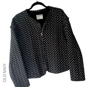 OLD NAVY | BLACK QUILTED COTTON BOMBER JACKET ZIPPER FRONT POCKETS LINED MEDIUM